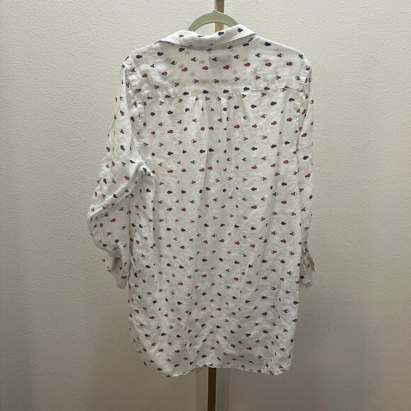 For Cynthia Beachwear White Linen Fish Print Dress Coverup Size X-Large - Picture 6 of 6